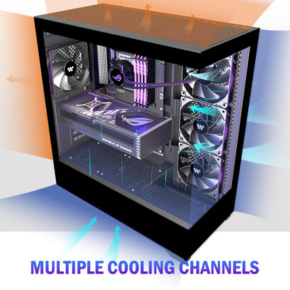 KEDIERS PC CASE ATX 4 Fans Pre-Installed, Type-C Mid Tower Computer Case with Full-View Dual Tempered Glass, Gaming PC Case,Black,P4