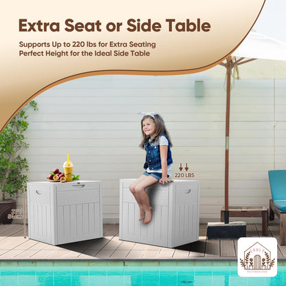 EHHLY 33 Gallon Deck Box, Small Outdoor Storage Box Waterproof, Lockable Secure Package Bin Delivery Box for Outside Front Porch, Patio Cushions Storage Box, Delivery Driver Snack Box for Porch, White