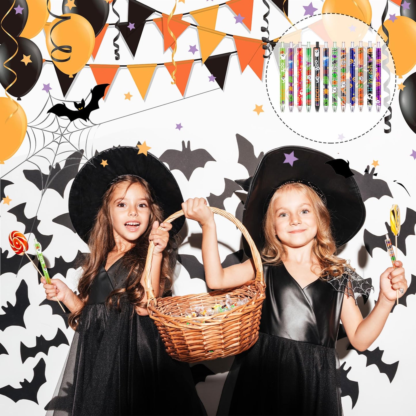 Leinuosen 72 Pieces Halloween Ballpoint Pen Retractable Gel Ink Pen Halloween Cute Cartoon Pens Holiday Pens for Office Stationary Writing Pen Halloween Home Decor Party Gift