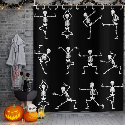 GCIREC Halloween Shower Curtain, Cartoon Funny Skull Skeleton Dancing Bathroom Curtain Halloween Party Retro Bath Curtain Waterproof Fabric Machine Washable with 12 Hooks, 72"X72"