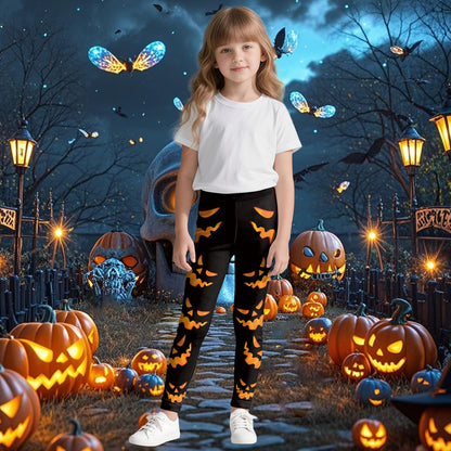 Halloween Spooky Pumpkin Legging for Kids Girls Striped Leggings Birthday Stretchy Tights Pants