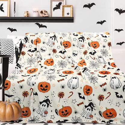 Halloween Ghost Boo Blanket- Fun and Cute Flannel Soft Warm Blanket for Sofas and Chairs - 50x60 Inch