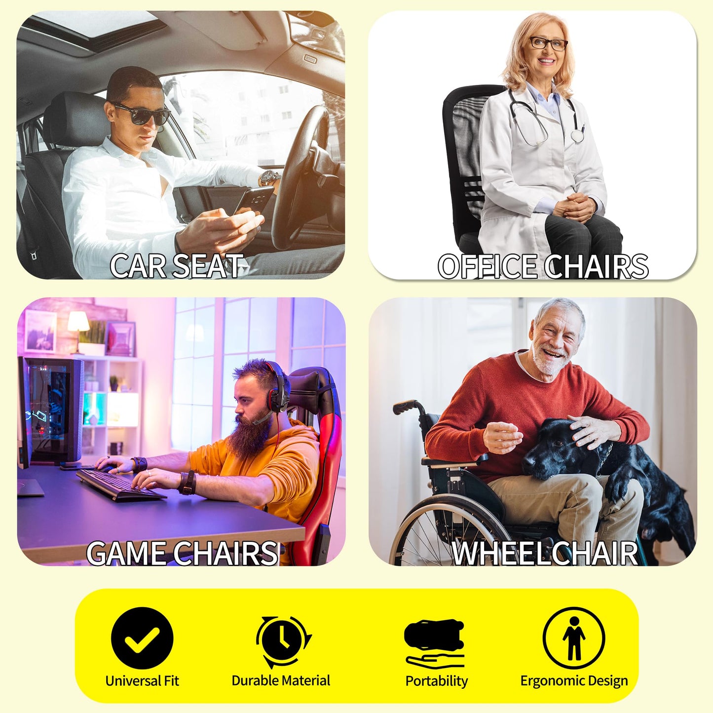 LARROUS Car Seat Cushion - Comfort Memory Foam Seat Cushion for Car Seat Driver, Tailbone (Coccyx) Pain Relief, Car Seat Cushions for Driving (Black)