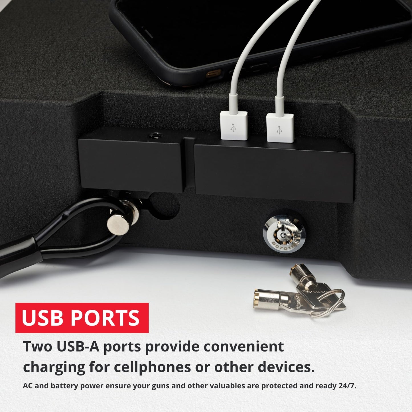 Hornady Rapid Safe Night Guard – Nightstand Gun Safe with RFID Reader, Clock, USB Ports – RFID Safe for Fast, Multiple Method Entry – Includes Rapid Safe, 3 Methods of Entry and Security Cable