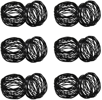 Kaizen Casa Handmade Decorations Black Napkin Rings Set of 12 Metal Mesh for Weddings Dinner Parties or Every Day Use (Black, 12)