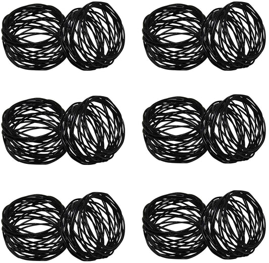 Kaizen Casa Handmade Decorations Black Napkin Rings Set of 12 Metal Mesh for Weddings Dinner Parties or Every Day Use (Black, 12)