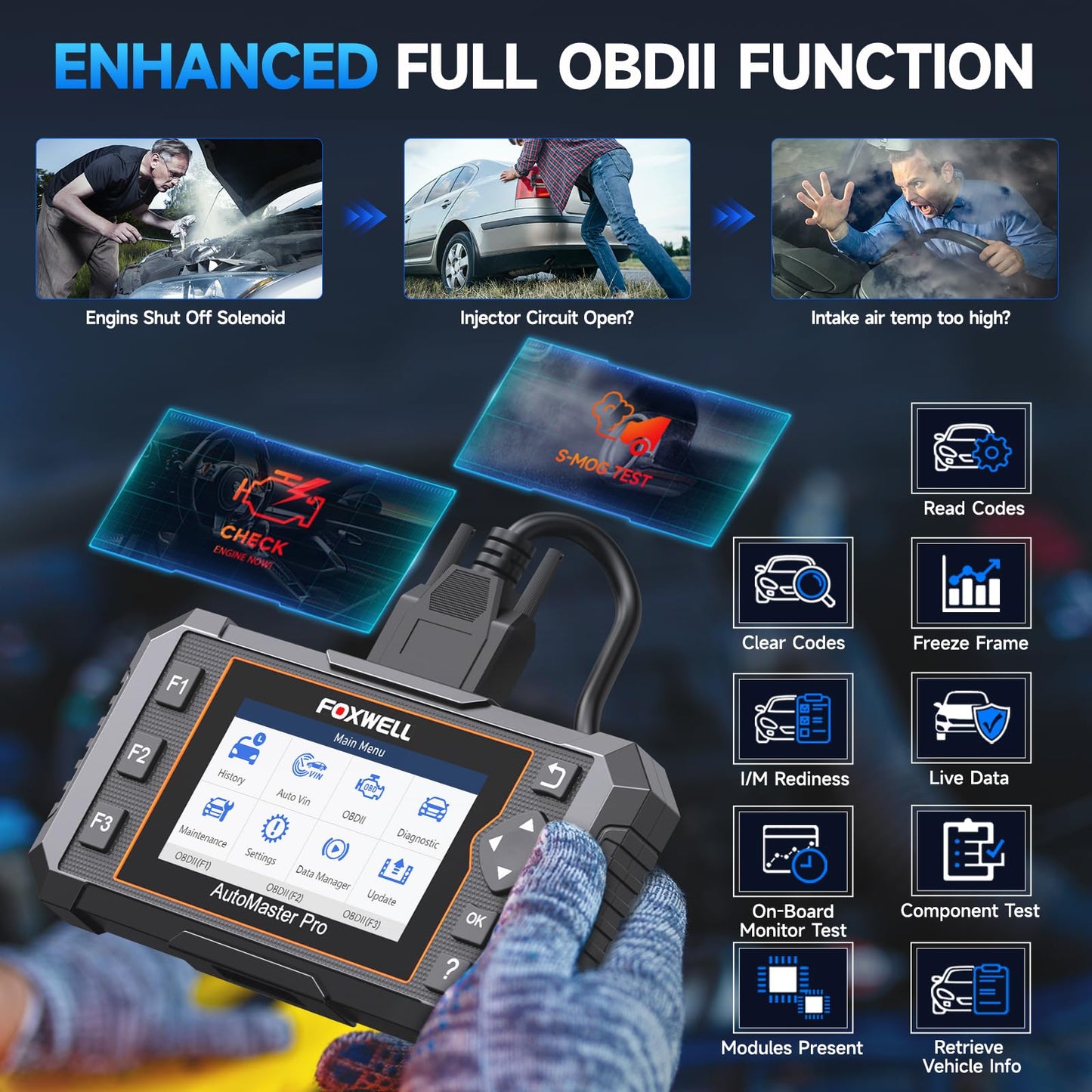 FOXWELL NT614 Elite OBD2 Scanner for ABS SRS Engine Transmission, 5 Reset Functions (ABS Bleeding, Oil, EPB, SAS, Throttle) Code Reader, Battery Voltage Test, WiFi Update Scan Tool, NT604 Upgrade
