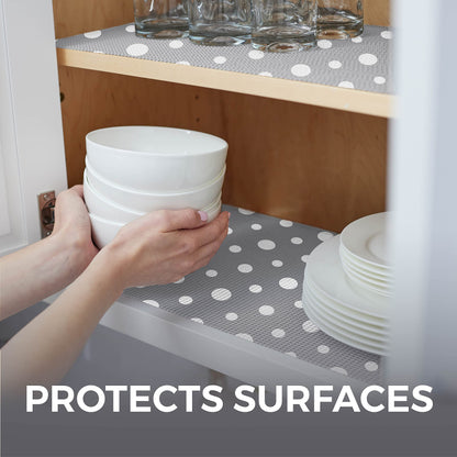 HOME GENIE Shelf Drawer and Cabinet Liner, Durable with Strong Grip, 12 in x 20 FT, Non Adhesive Liners Protect Kitchen Cabinets and Cupboard, Bathroom Drawers and Shelves, Desks, Dots Gray White