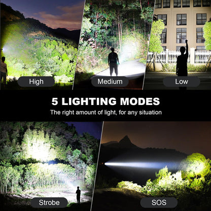 Led Flashlights 90,000 Lumen High Lumens Rechargeable 2 Pack, Brightest Flash Light with 5 Modes & 18H Runtime, IPX7 Waterproof, Powerful Handheld Flashlights for Home Camping Hiking