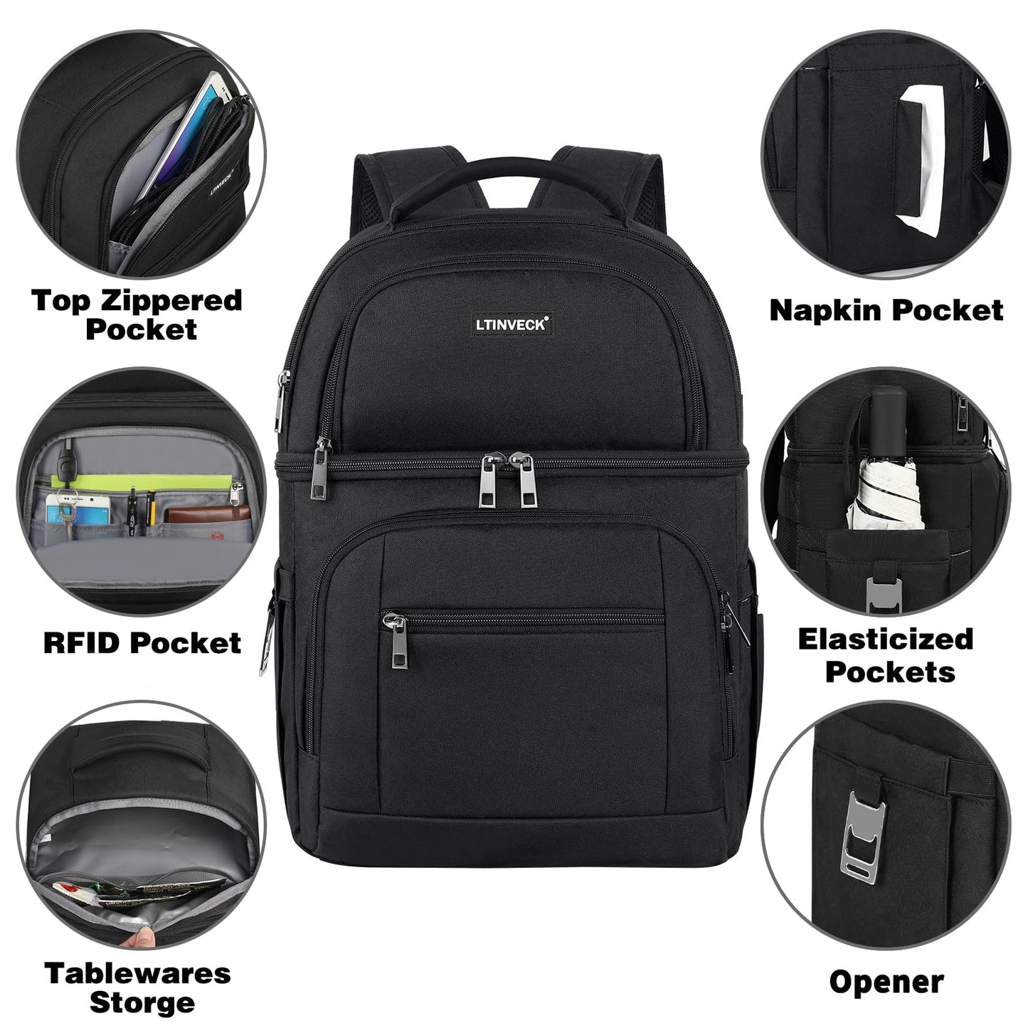 Cooler Backpack,Insulated Backpack Cooler Leakproof Double Deck Cooler Bag for Men Women RFID Lunch Backpack