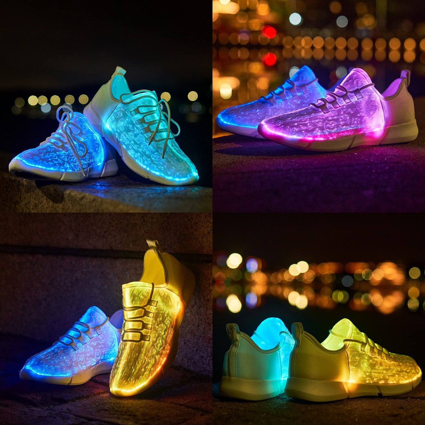 LED Fiber Optic Shoes Light Up Sneakers for Women Men Luminous Trainers Flashing Sneakers for Festivals, Christmas, Halloween, New Year Party with USB Charging, White 41