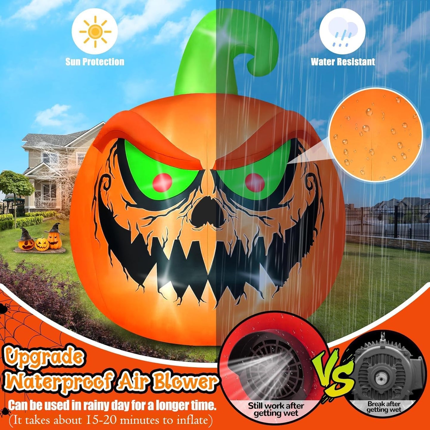 Kalolary 15 FT Giant Halloween Inflatable Pumpkin Outdoor Decorations Blow Up Yard Build-in LEDs for Halloween Outdoor Indoor Garden Lawn Yard Party Decor