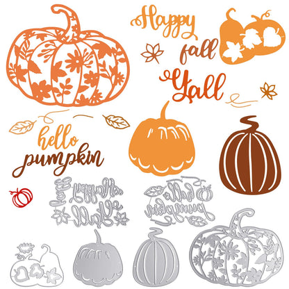 Lasnten Fall Pumpkin Metal Cutting Dies for Card Making Thanksgiving Metal Cutting Dies Happy Fall Yall Hello Words Die Cuts DIY Scrapbooking for Autumn Thanksgiving Stamps Photo Album Card Crafts