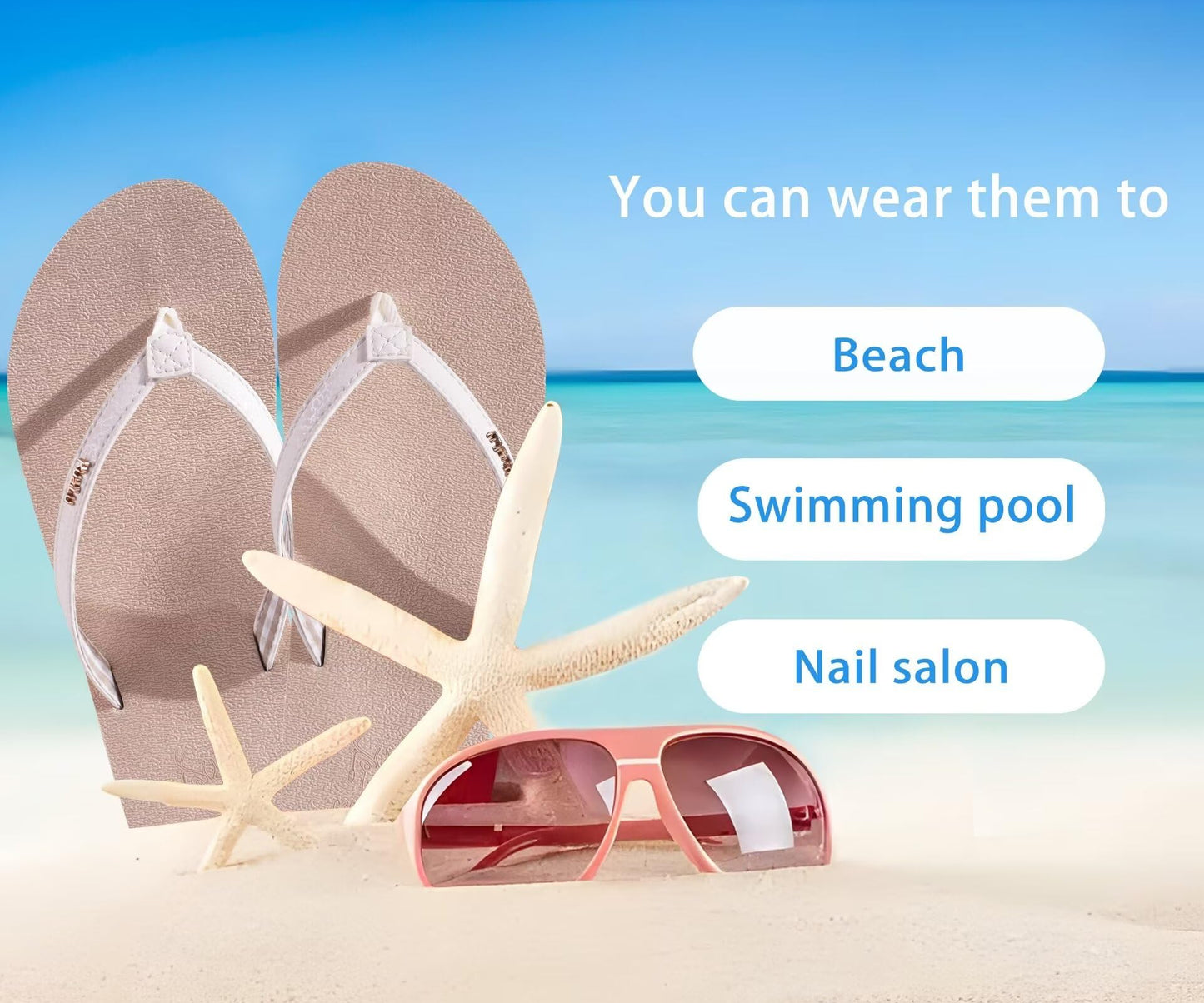 KuaiLu Womens Arch Support Flip Flops Comfortable Yoga Mat Slip on Leather Walking Thong Cushion Sandals Summer Beach Orthotic Slides Travel Essentials Indoor Outdoor Slippers Shoes Beige Size 5