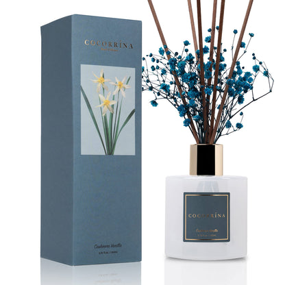 Cocorrína Premium Reed Diffuser Set with Preserved Baby's Breath & Cotton Stick Cashmere Vanilla | 6.7 fl oz Scent Fragrance Oil Diffuser for Bedroom Bathroom Home Décor