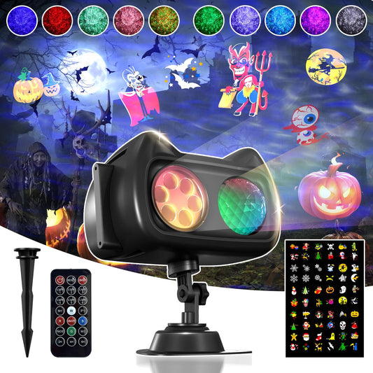 Halloween Christmas Projector Lights Outdoor Indoor, 2 in 1 HD Remote Control 60 Pattern Led Holiday Projector Light, IP44 Waterproof Decorations, Landscape Decor Outside for Xmas Yard Party