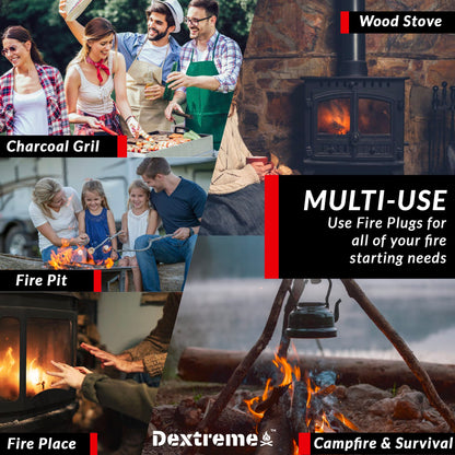 Dextreme Fire Plugs (50) Waterproof Fire Starter for Campfires, Emergencies, Survival, Fire Pits, Grills | 5+ Minute Burn | All Natural | Made in North America
