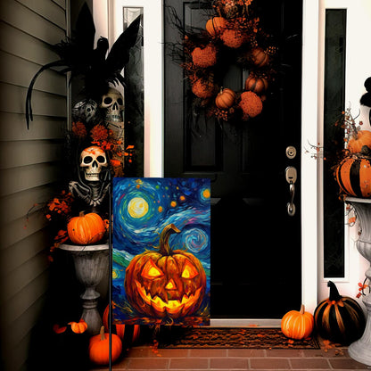 Dacawin Halloween Garden Flag Pumpkin Garden Flag Van Gogh Garden Flags Arts Starry Night Sky Moon Yard Flag Double Sided Fall Porch Patio Farmhouse Outdoor Yard Decorative 12 x 18 Inch