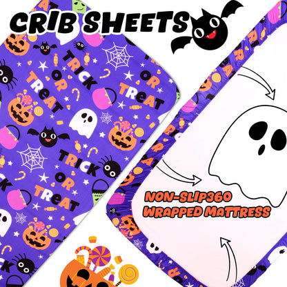 Cloele Halloween Pumpkin Crib Sheet Ghost Fitted Sheet for Boys Girls - Spider Baby Nursery Sheet Cozy Bed Sheet for Standard Crib and Toddler Mattresses - Purple Crib Mattress Infant Toddler Sheet