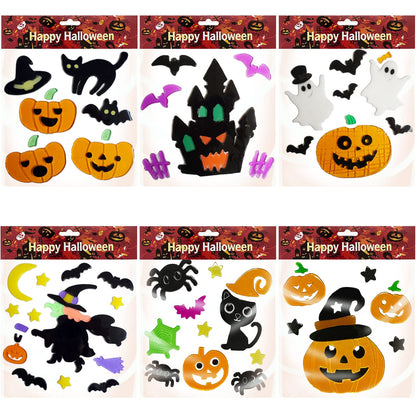 Halloween Gel Window Clings Decorations Window Stickers Gel Window Decor Includes Ghosts Pumpkins Witch Bats Haunted House, Reusable and Easy to Remove - 6 Sheets
