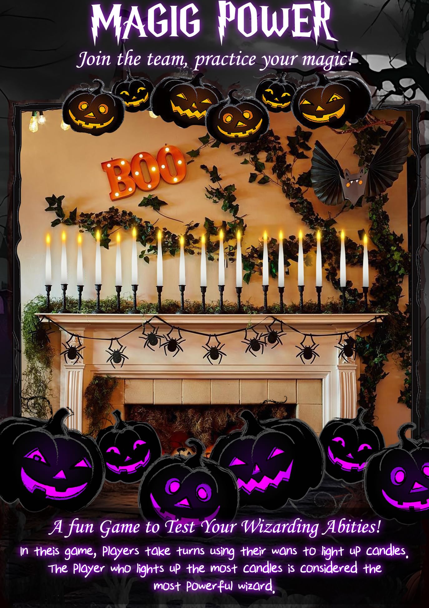 Halloween Decorations, Floating Candles with Wand 20 PCs Flameless Magic Hanging Candles, Flickering Warm Light Floating LED Candle with Remote, Battery Operated Window Taper Candle Set Birthday Gift