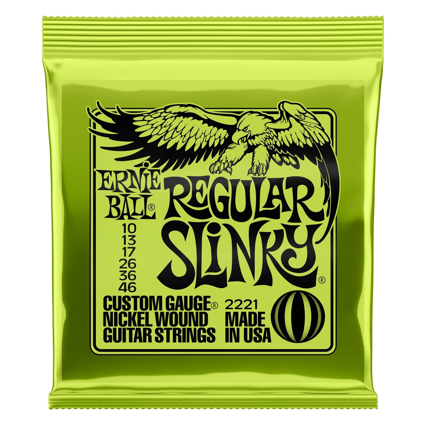 Ernie Ball Regular Slinky Nickel Wound Electric Guitar Strings, 10-46 Gauge (P02221)