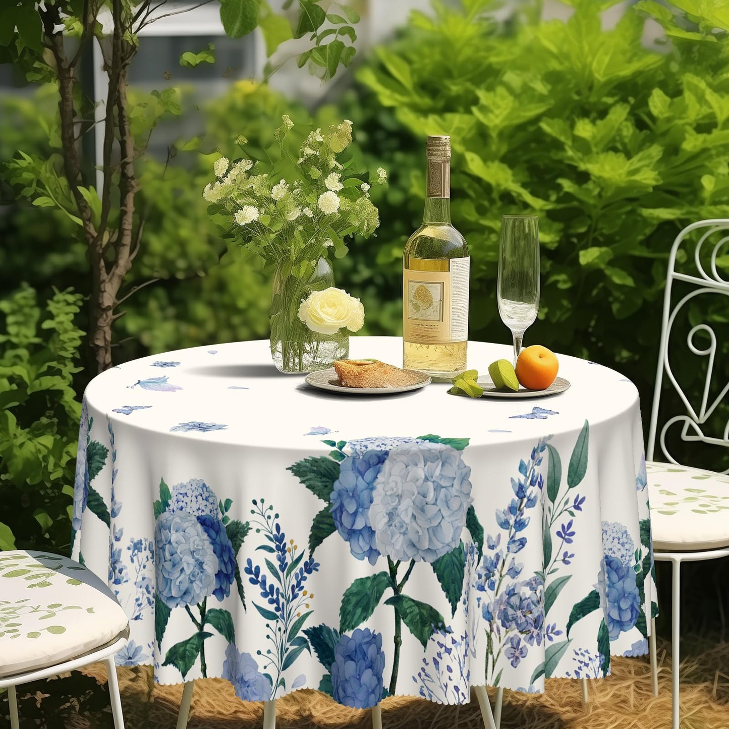 Eikione Round Table Cloths 60 in, Floral Tablecloth Waterproof, Wrinkle Free Polyester Flower Table Cover for Patio Party
