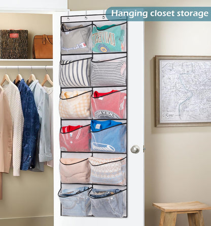 KIMBORA Over The Door Shoe Organizer 12 Large Mesh Pockets Boots Hanging Storage Shoe Rack for Closet White