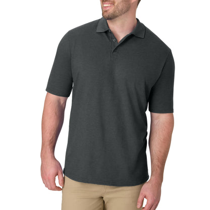 Hanes Mens Pique Short Sleeve Polo Shirt, Three-button Midweight For, Charcoal Heather, Small US
