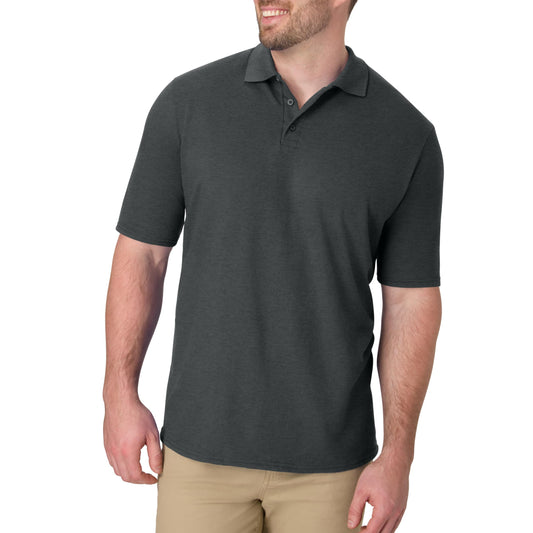 Hanes Mens Pique Short Sleeve Polo Shirt, Three-button Midweight For, Charcoal Heather, Small US