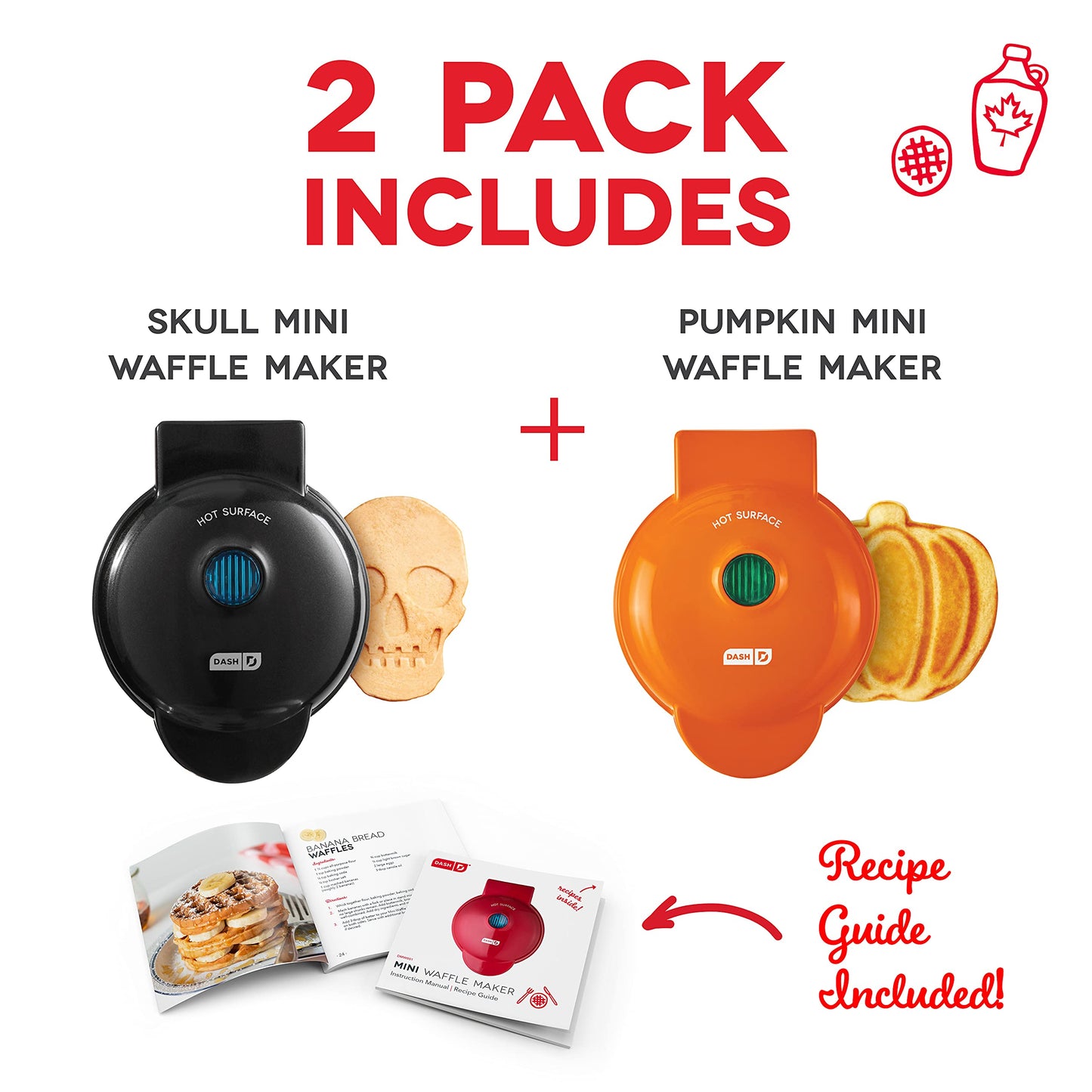 Dash Mini Waffle Maker (2 Pack) for Individual Waffles Hash Browns, Keto Chaffles with Easy to Clean, Non-Stick Surfaces, 4 Inch, Halloween, Black and Orange