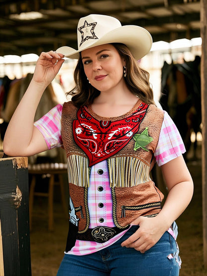 Funny World Women's Cowgirl Costume T-Shirts, XX-Large, Western Pink