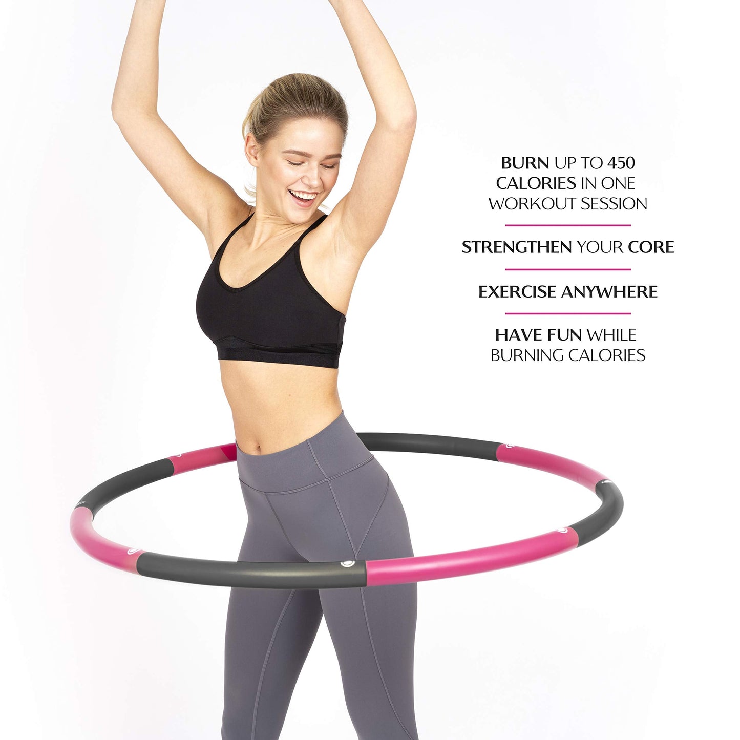 HEALTHYMODELLIFE Exercise Fitness Hoop for Adults - Easy to Spin, Premium Quality and Soft Padding Weighted Hoop - Detachable Hoops for Home & Gym Workouts - 2lbs