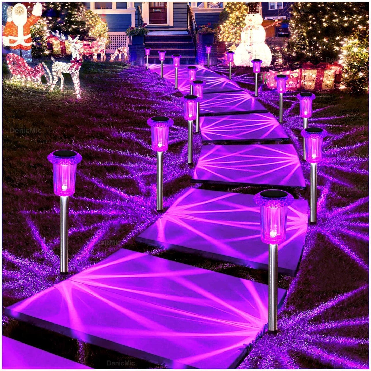 DenicMic Halloween Solar Lights Outdoor 10 Pack Purple LED Waterproof Yard Garden Patio Backyard Pathway Walkway Landscape Path Lawn Outside Halloween Decorations Outdoor