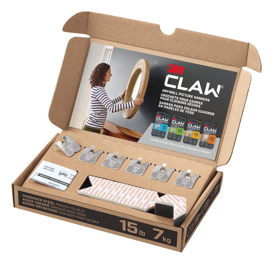 3M CLAW(TM) 15 lb. Drywall Picture Hanger With Spot Marker, Heavyweight Hanging Solution for Room Decor and Office Space Decor, Including Mirrors or Large Art – 6 Pack