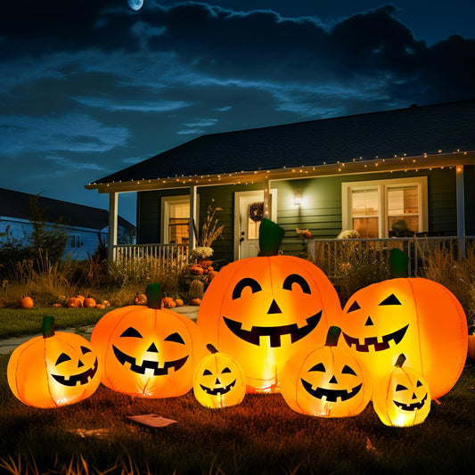 GIGALUMI 7.5FT Halloween Inflatable Outdoor Decoration Pumpkin, Halloween Inflatables Pumpkin Decor, Halloween Blow Ups Pumpkin for Yard,Party,Garden(Cold White,7 Built-in LED Lights Set)