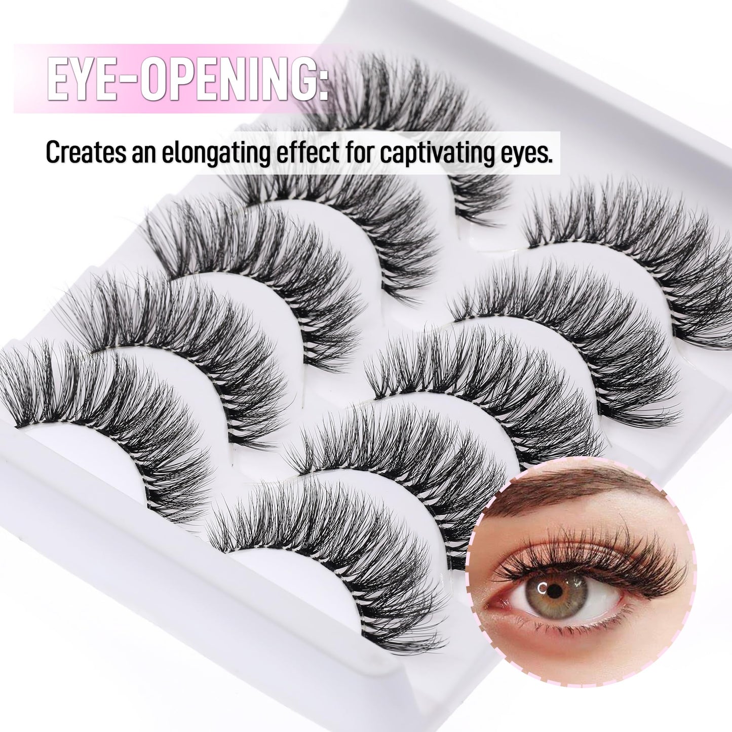 KSYOO False Eyelashes Cat Eye Lashes Wispy Lashes Clear Band V1 Russian Strip Lashes That Look Like Extensions D Curl Cat Eye Lashes Natural Look Faux Mink 3D Fluffy Russian Strip Eyelashes