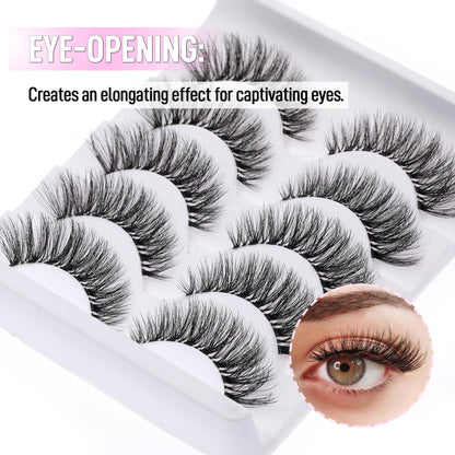 KSYOO False Eyelashes Cat Eye Lashes Wispy Lashes Clear Band V1 Russian Strip Lashes That Look Like Extensions D Curl Cat Eye Lashes Natural Look Faux Mink 3D Fluffy Russian Strip Eyelashes