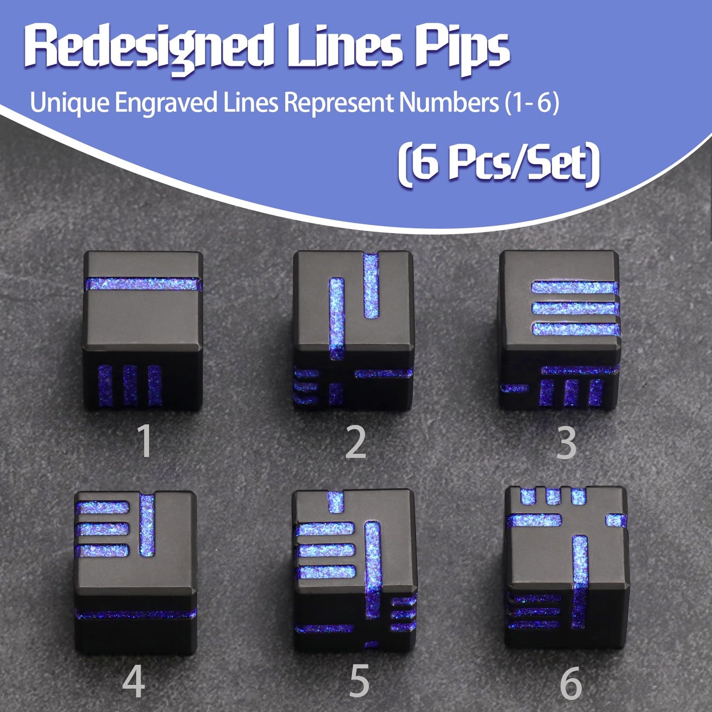 D6 Metal Dice, 16mm 6 Sided Dice Set, ZHOORQI 6Pcs/Set Tech-Themed New Concept Glittery Lines D6 Dice for DND, Tabletop RPGs Gifts（D6-Glitter Blue）