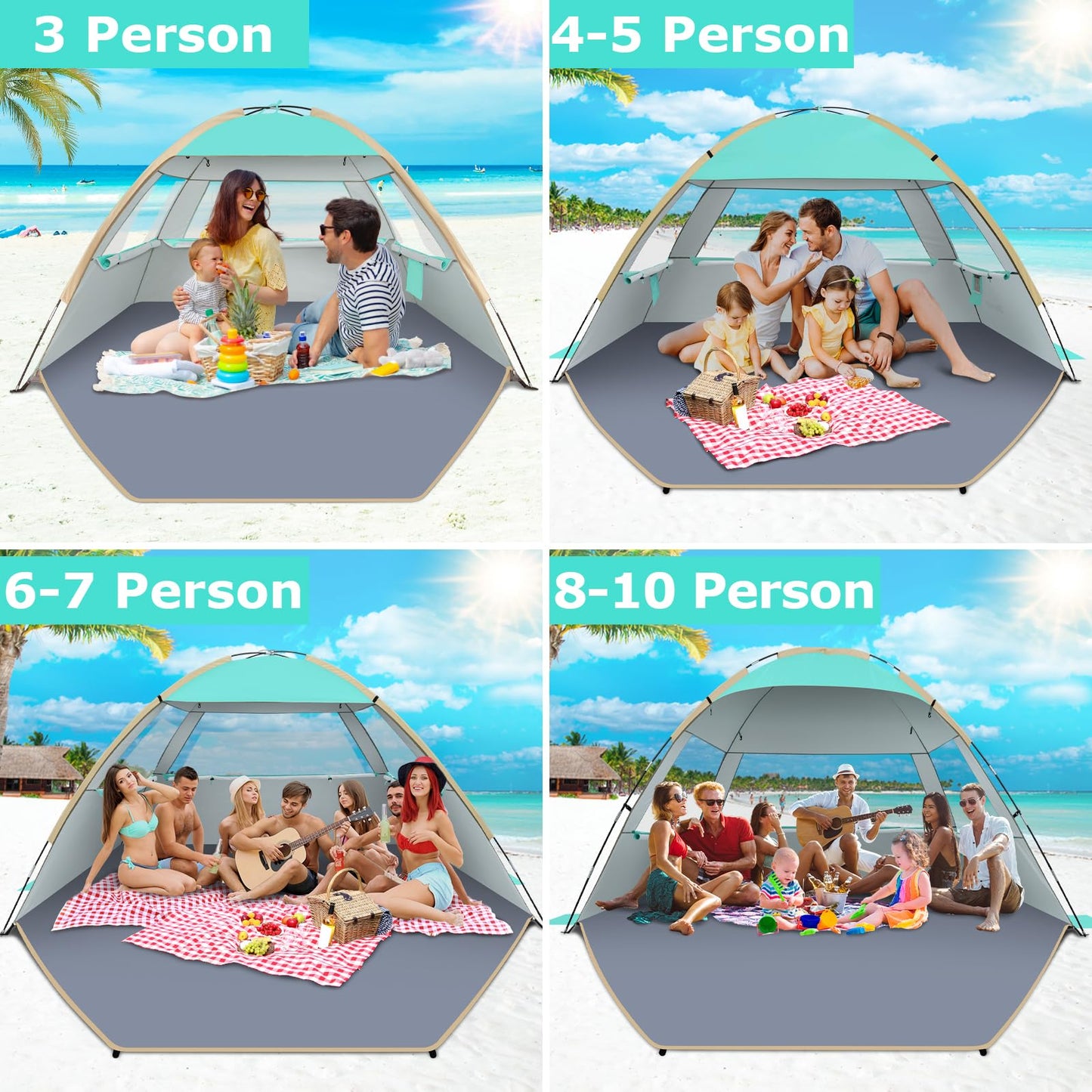 Gorich Beach Shade Tent for 3 Person with UPF 50+ UV Protection, Portable Sun Shelter Canopy, Lightweight & Easy Setup Cabana Beach Tent