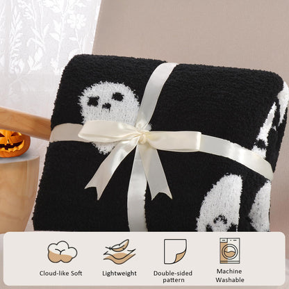 JOOJA Halloween Decor Soft Cozy Kid Blanket for Bed Couch Sofa 50x60 Inch Black Ghost