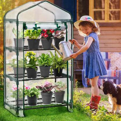 EAGLE PEAK Mini Greenhouse with Wire Shelves, Portable Indoor & Outdoor Garden Green House with Roll-Up Zipper Door, 3 Tier , 27"x19"x50", Clear PVC Cover