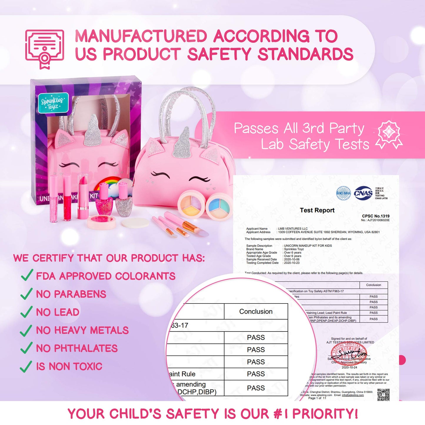 Kids Real Makeup Kit for Girls with Pink Unicorn Purse, Non Toxic Washable Make Up - Unicorn Toys for Toddler & Birthday Gifts for Girl Ages 3 4 5 6 7 8 9 10 Years Old - Pretend Play Vanity Set