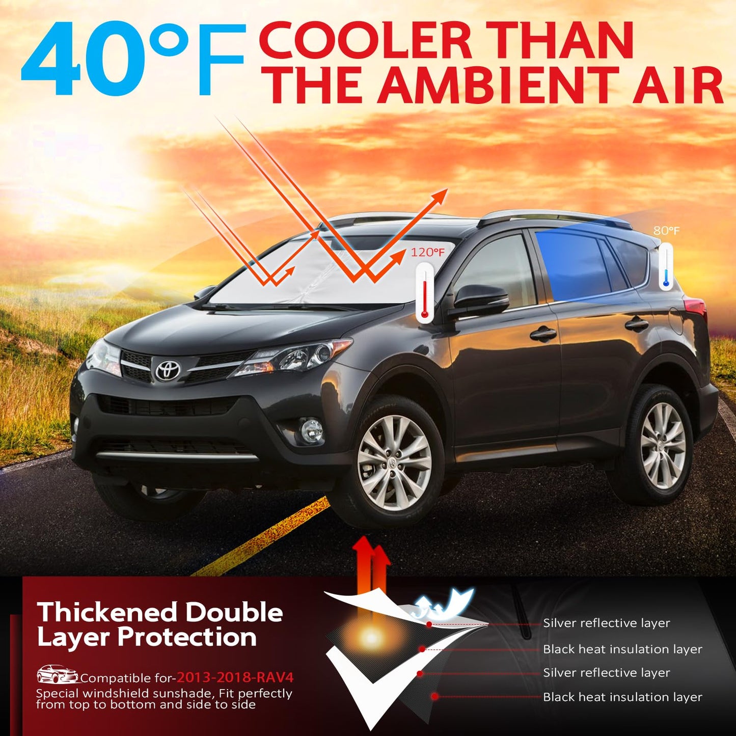 KAYZT Windshield Sun Shade for Toyota RAV4 2013-2018 RAV-4 Foldable Sunshade SUV Front Window Custom Fit Accessories