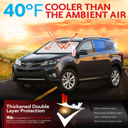 KAYZT Windshield Sun Shade for Toyota RAV4 2013-2018 RAV-4 Foldable Sunshade SUV Front Window Custom Fit Accessories
