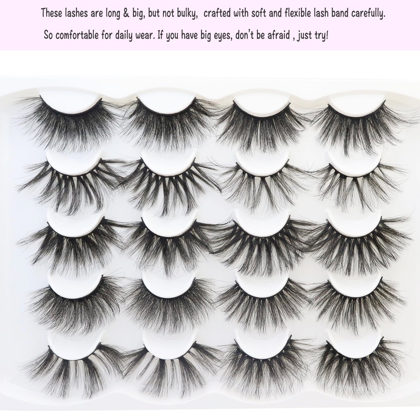 DAODER False Eyelashes 25MM Mink Lashes Dramatic Look Fluffy Long Fake Eyelashes Wispy 25mm False Lashes Strip 10 Variety Pairs Mixed for Halloween Bold Makeup