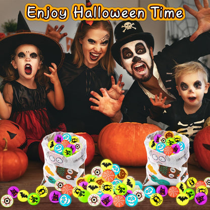 104 Pcs Glow in The Dark Halloween Bouncy Balls , 8 Halloween Designs Eyeballs Toys for Halloween Party Favor Supplies, Trick or Treating Goodie, Classroom Rewards Prizes Game for Kids- With Pouch Bag