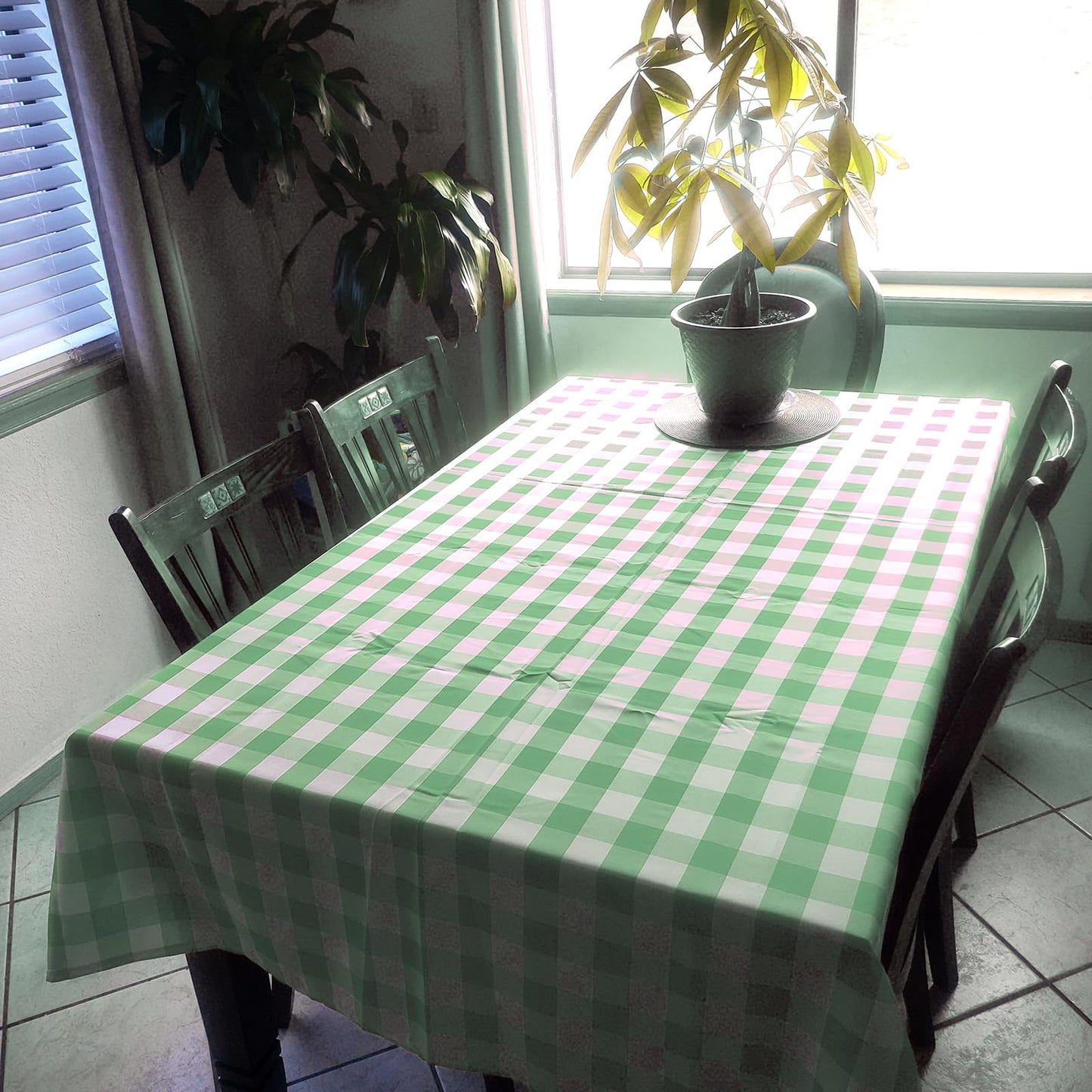 6 Packs Green Gingham CheckeGreen Table Cloth Party | 54x108 inch | Green Plastic isposable Table Cover Party | White Plastic Tablecloth | Party Table Clothes for Parties BBQ Picnic Birthday Wedding
