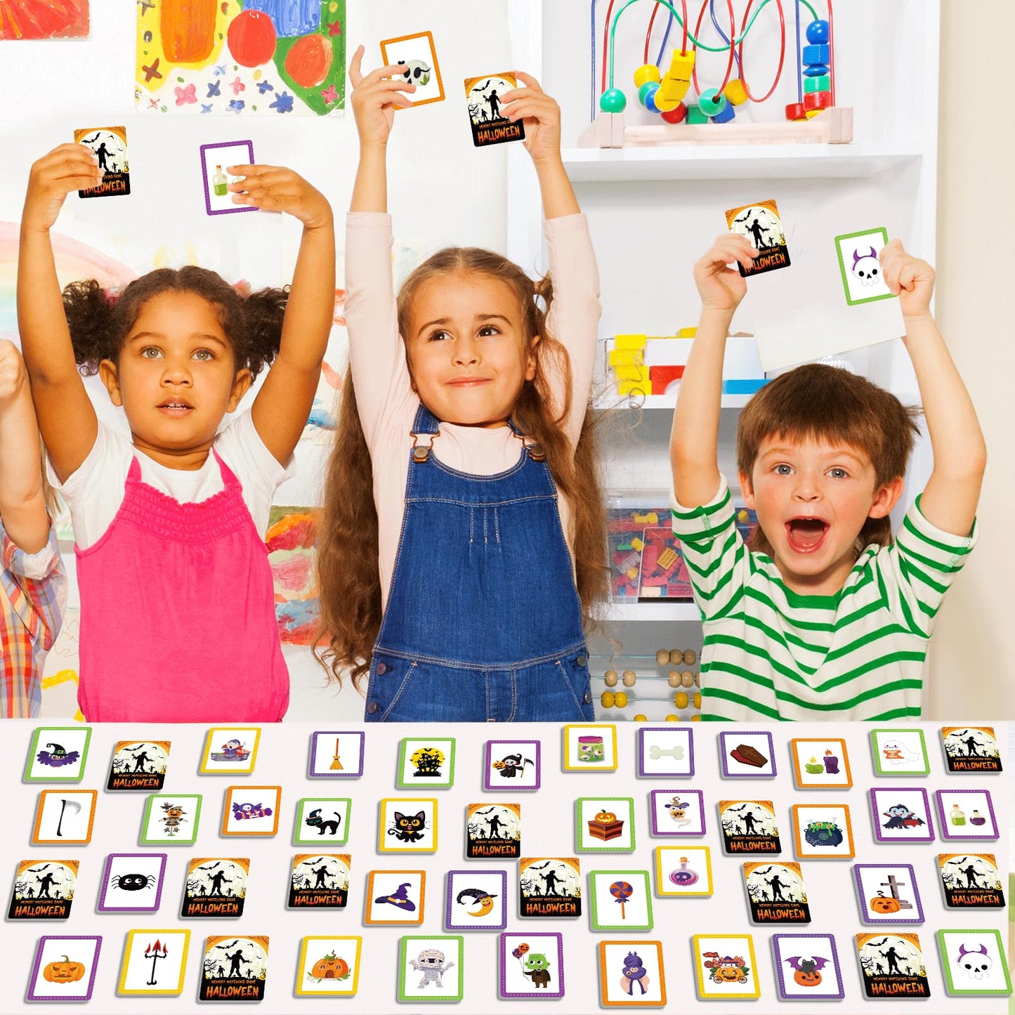 gisgfim 50 Pairs Memory Matching Game Happy Halloween Concentration Memory Games Card for Kids Educational Ages 3-8 A Fun & Fast Halloween Theme Matching Games