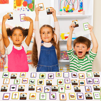 gisgfim 50 Pairs Memory Matching Game Happy Halloween Concentration Memory Games Card for Kids Educational Ages 3-8 A Fun & Fast Halloween Theme Matching Games